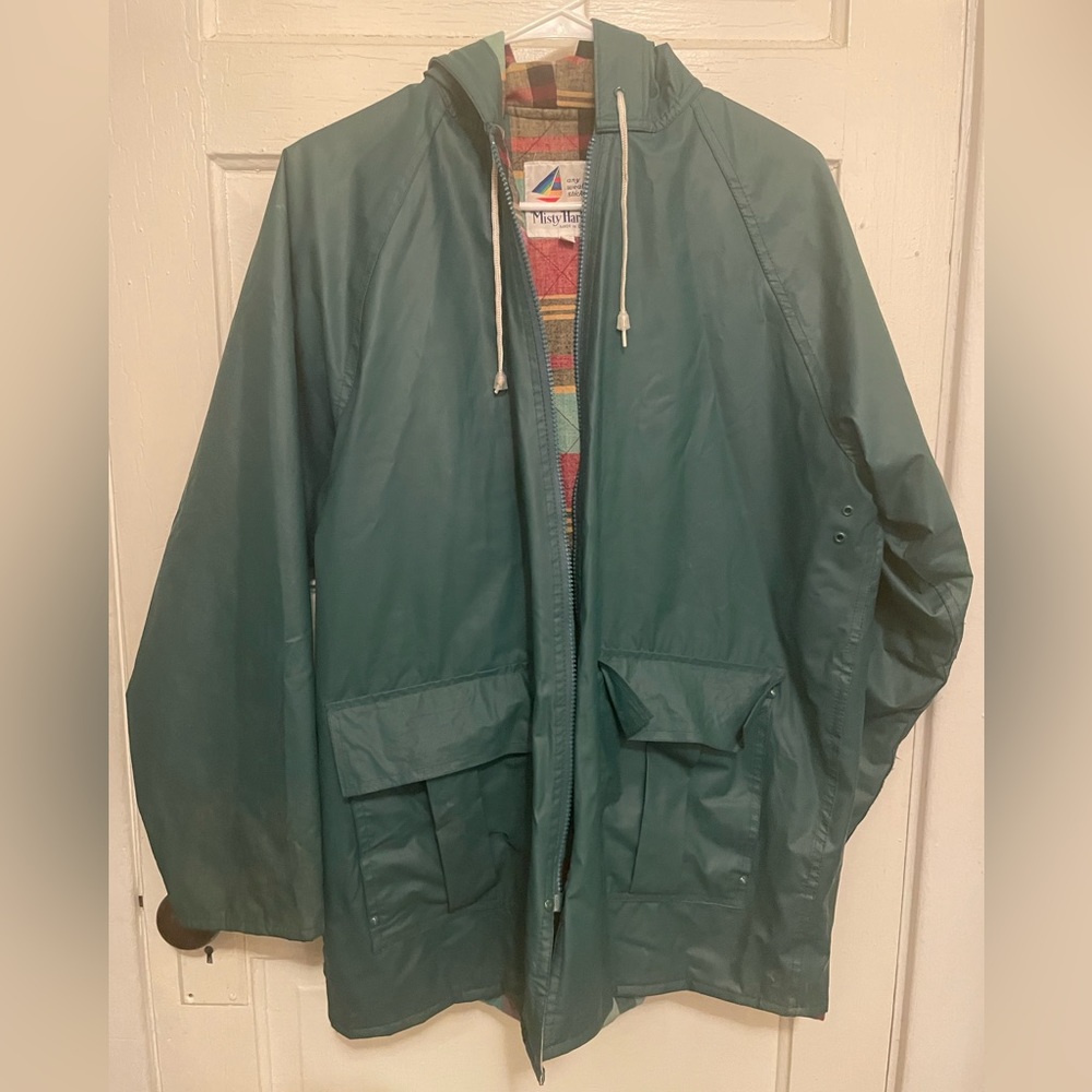 Rubber Raincoat with plaid interior- Misty Harbor